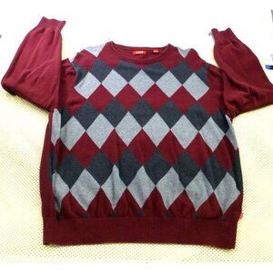 Izod Diamond Argyle Diamond Knit Sweater Burgundy Gray Classic Knit L/G‎